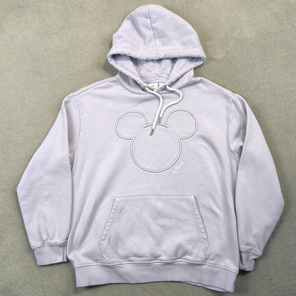 H&M Disney Mickey Mouse Hoodie Small Lavender Purple Embroidered Pullover Sweat
